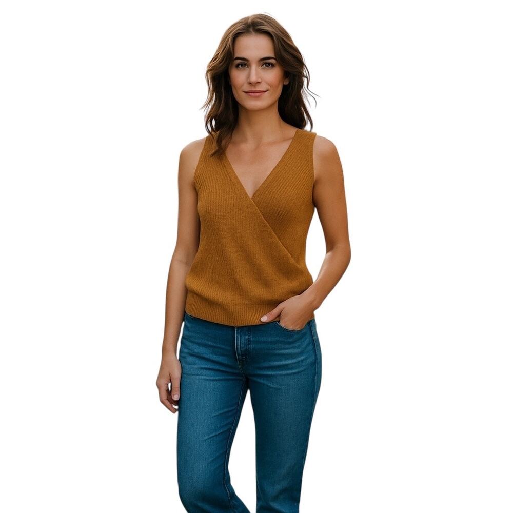 Pepin Women Golden Brown Sleeveless V-Neck Knit Top Size S